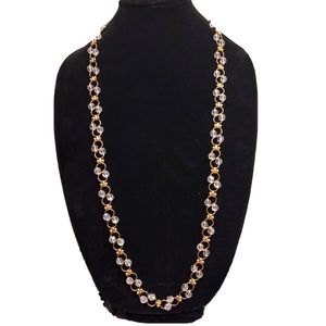 Unique Vintage Sparkling Crystal Long Necklace in gold tone